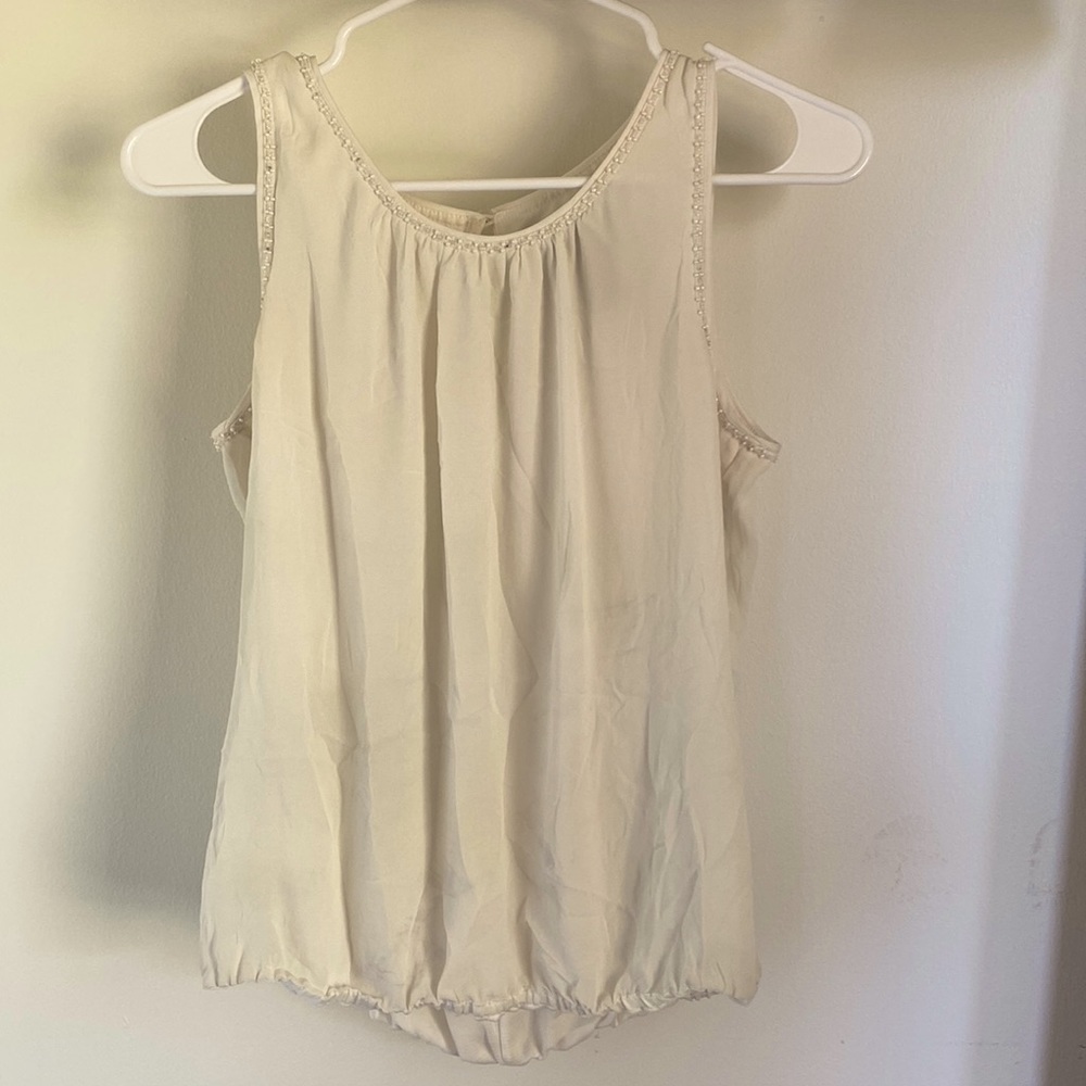 WHBM silk blouse with beaded collar